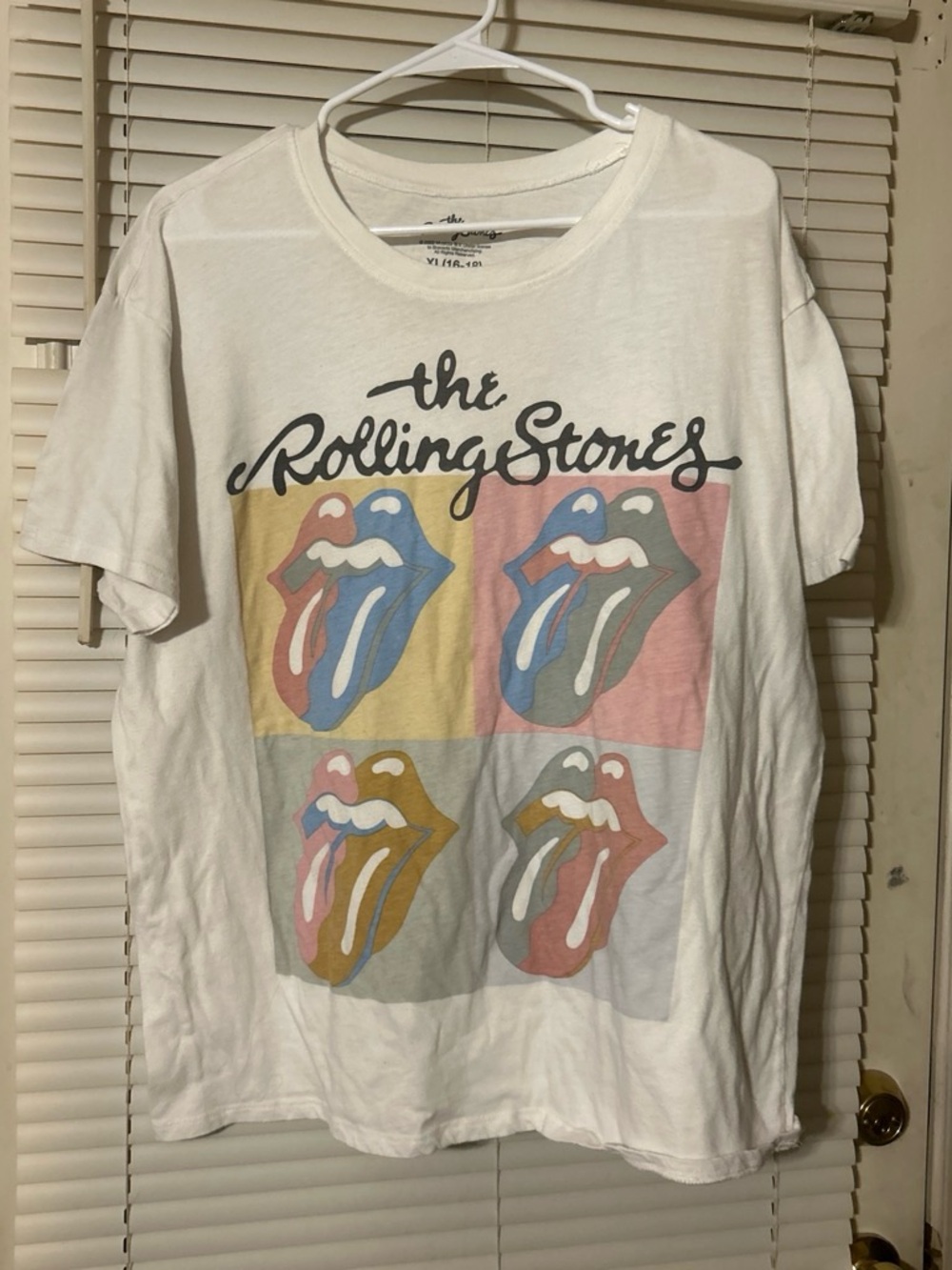 the Rolling Stones White Short Sleeve Tee with Multicolor Pop Art Tongues